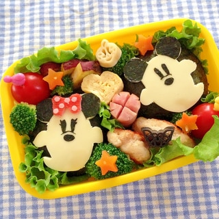 キャラ弁☆ハロウィン　ミッキー＆ミニーおばけ弁当♪